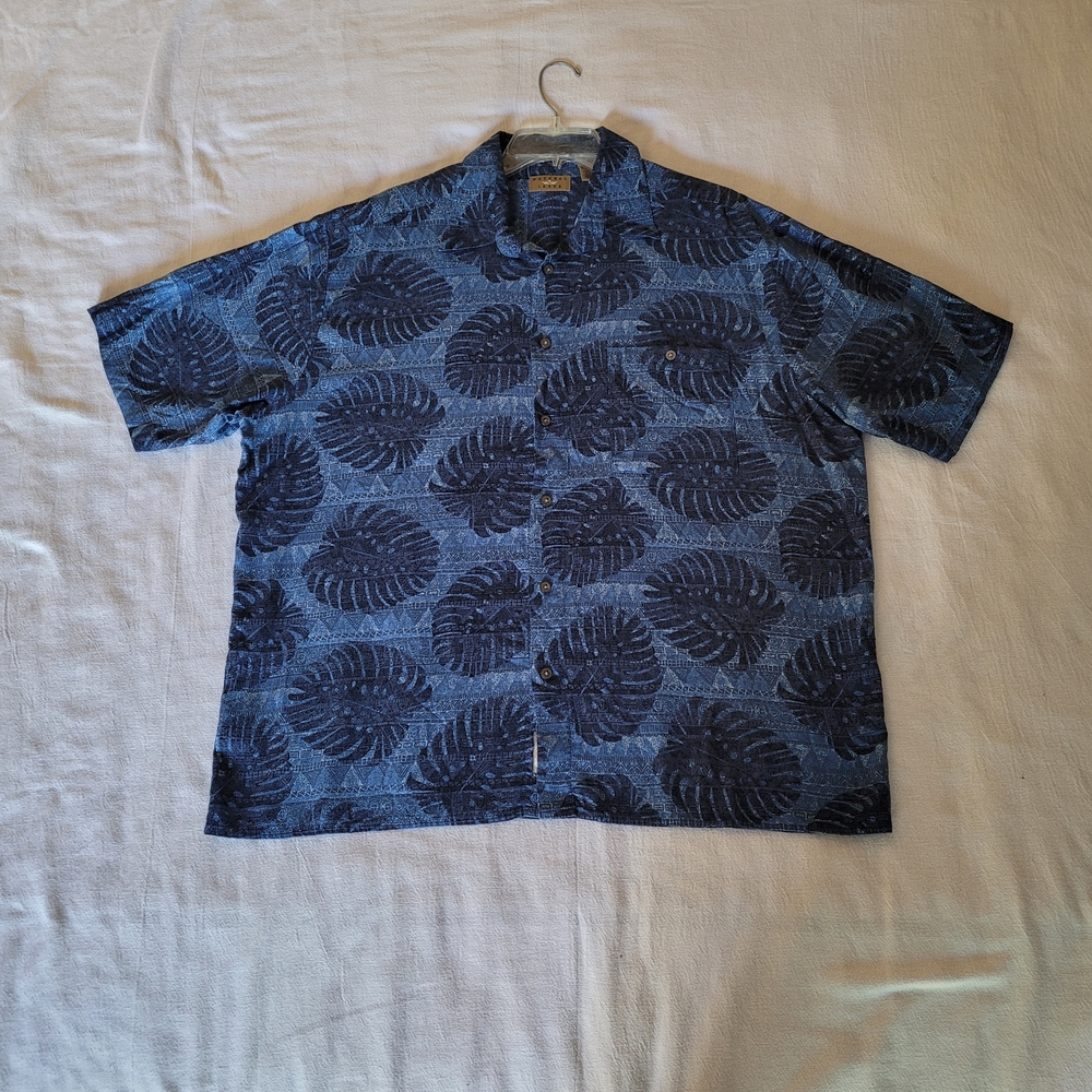 Navy Leaf Print Men's Casual Shirt